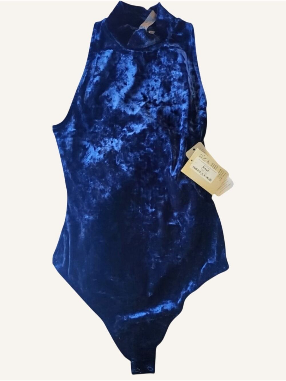 RD Style Navy Crushed Velvet Mock Neck Bodysuit Small NWT - Picture 3 of 7